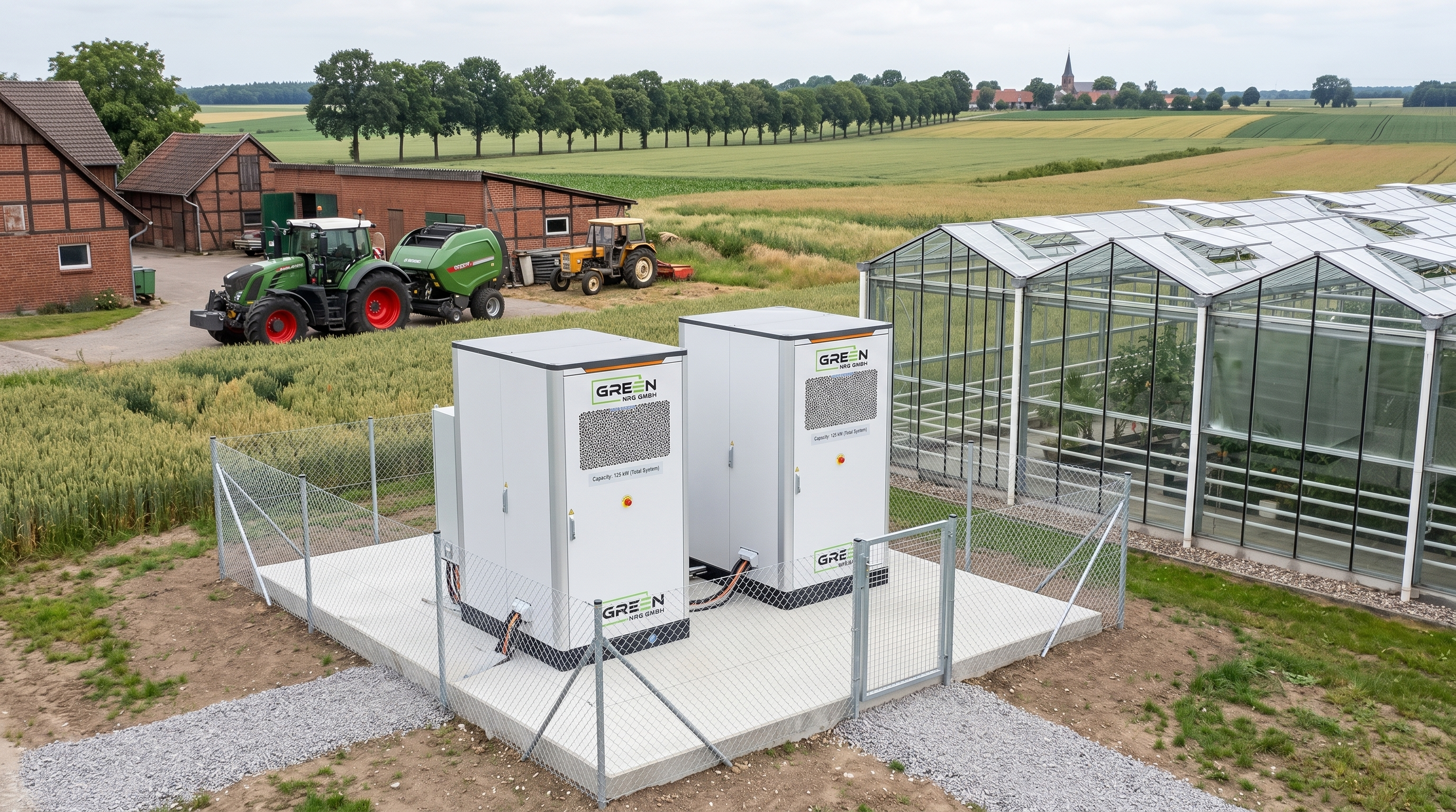 250 kW Container am Gewächshaus eines deutschen Gartenbau-Betriebs